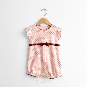 NWT Pretty Girls One-piece Romper Bubble Ruffled Polkadots Blush & Brown 6-9M
